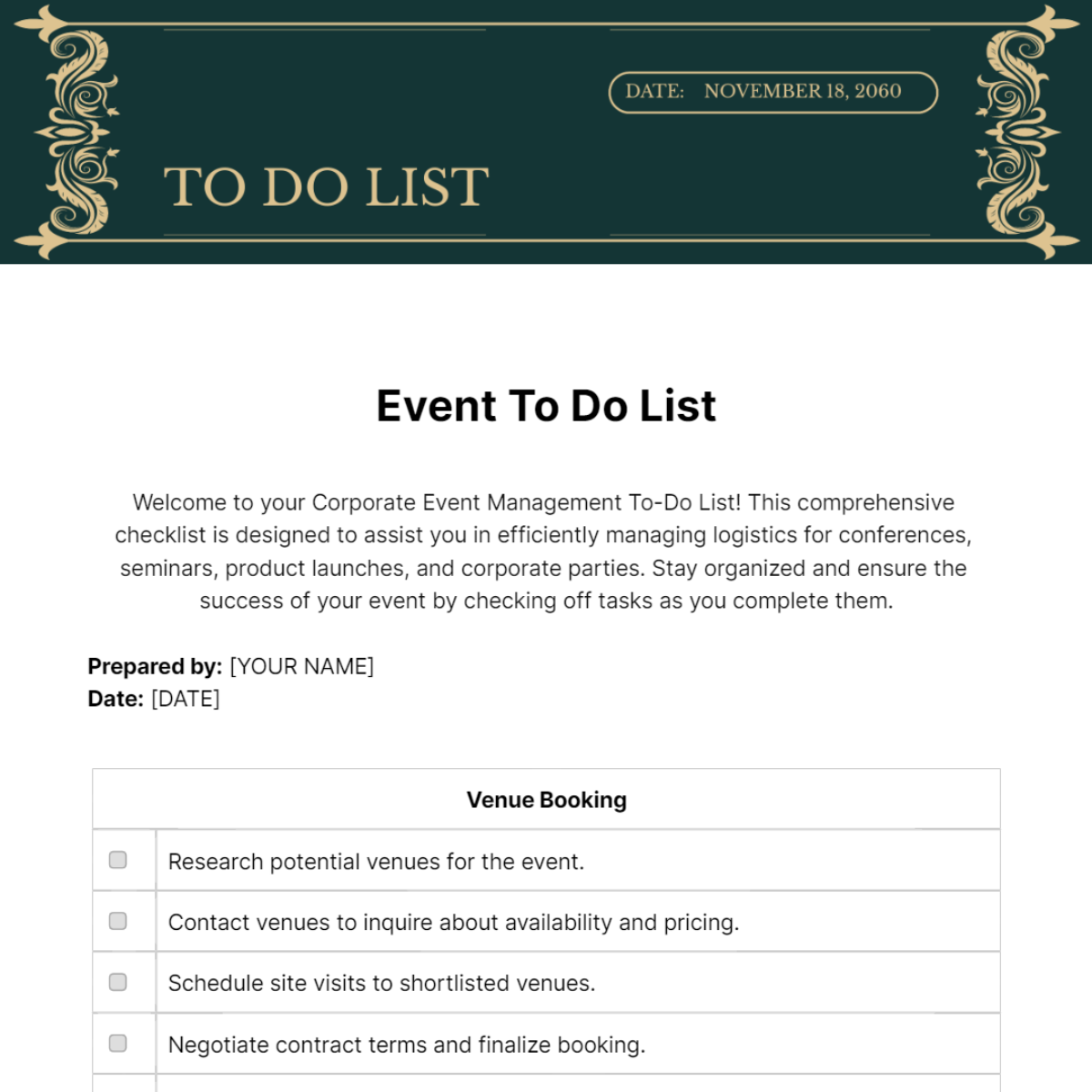 Event To Do List Template