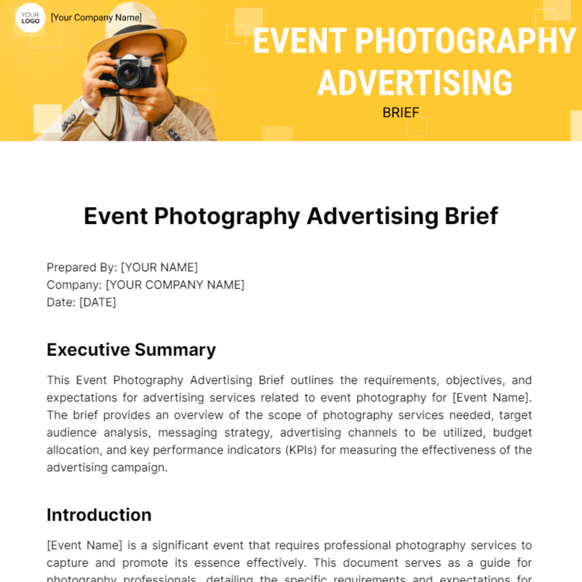 Event Photography Advertising Brief Template - Edit Online & Download