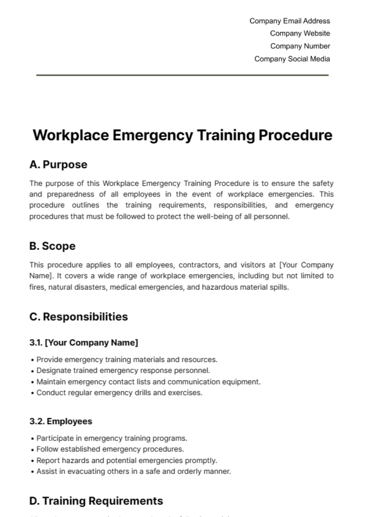 Workplace Emergency Training Procedure Template