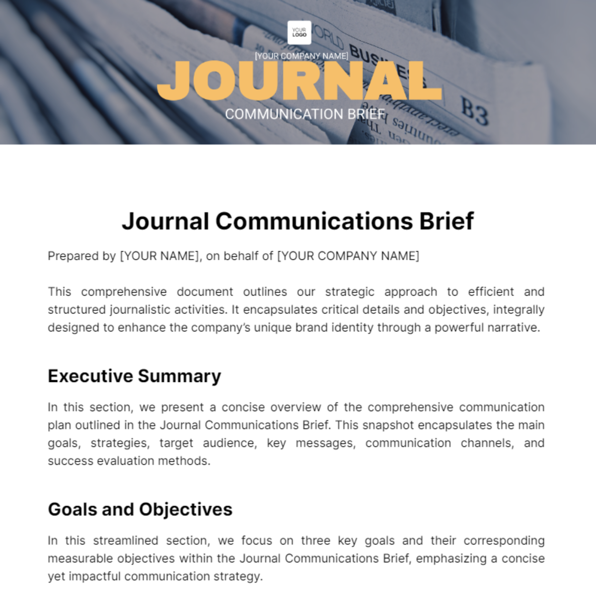 Journal Communications Brief Template - Edit Online & Download