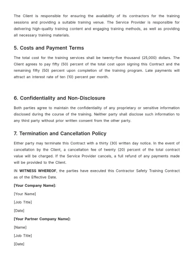 Free Contractor Safety Training Contract Template to Edit Online