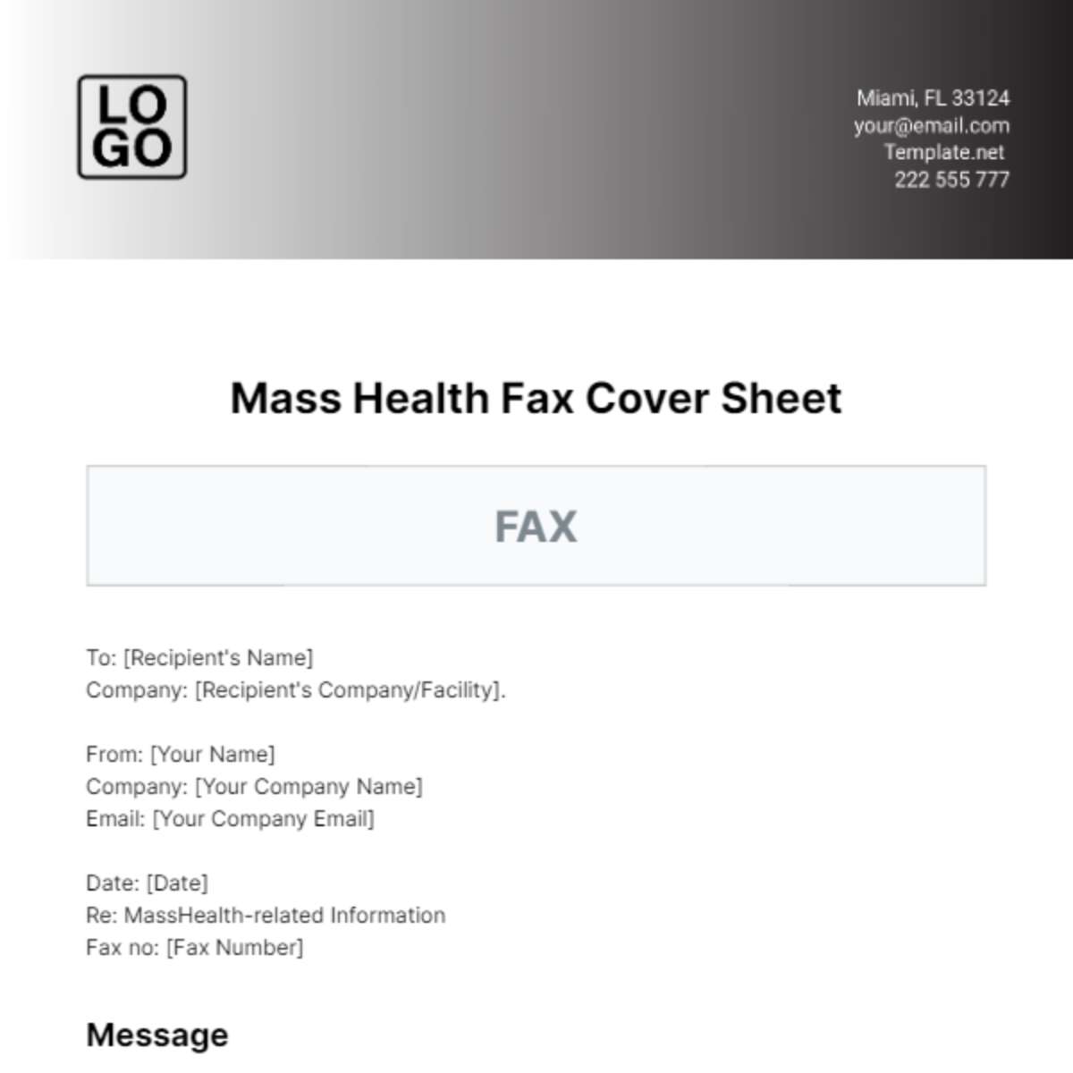 Mass Health Fax Cover Sheet