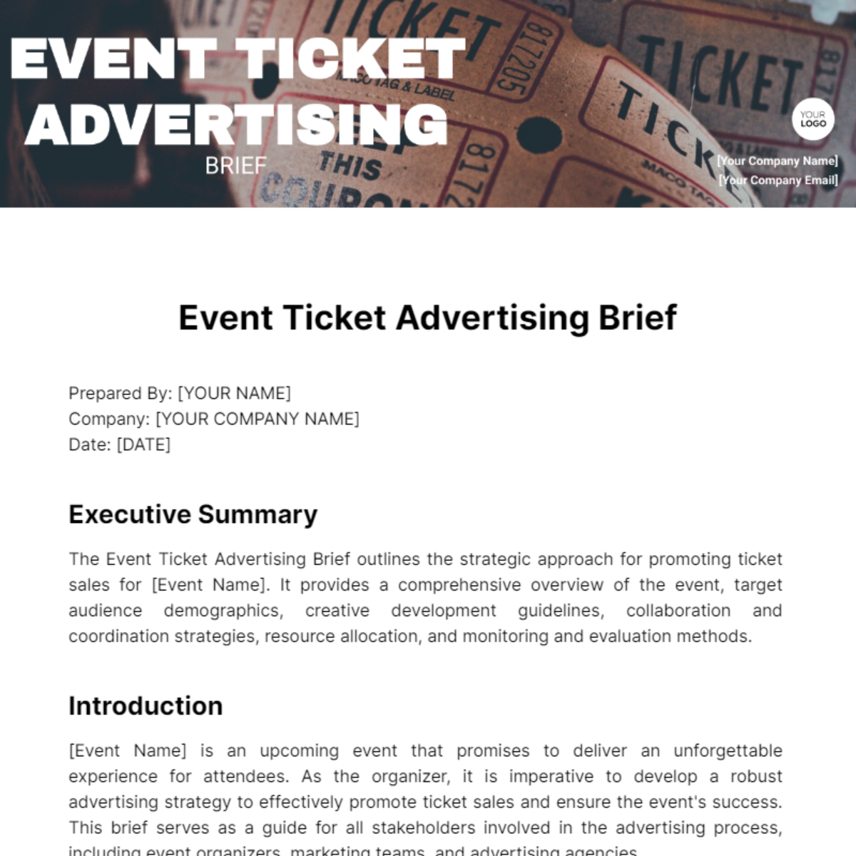 Event Ticket Advertising Brief Template - Edit Online & Download