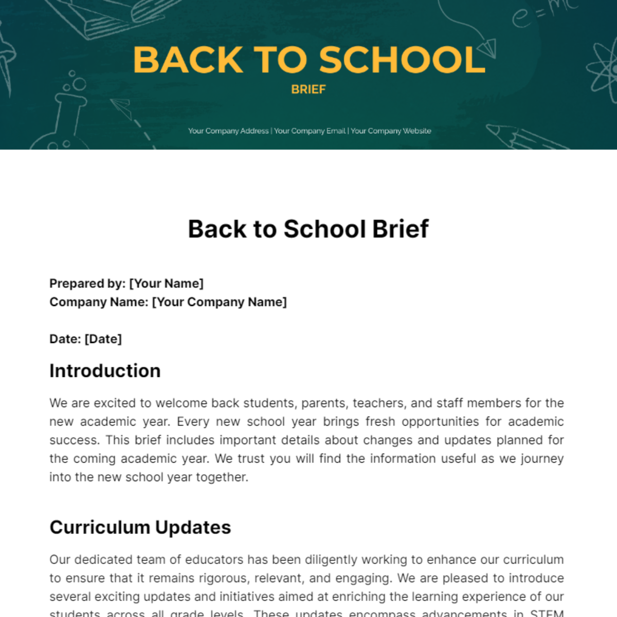 Back to School Brief Template - Edit Online & Download