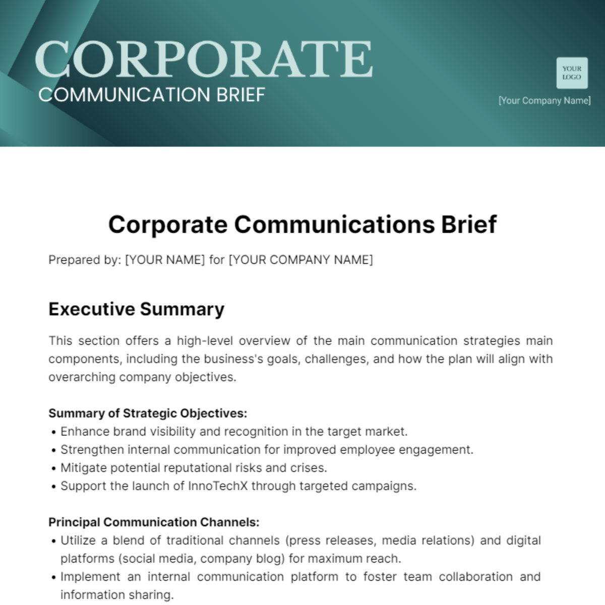 Corporate Communications Brief Template - Edit Online & Download