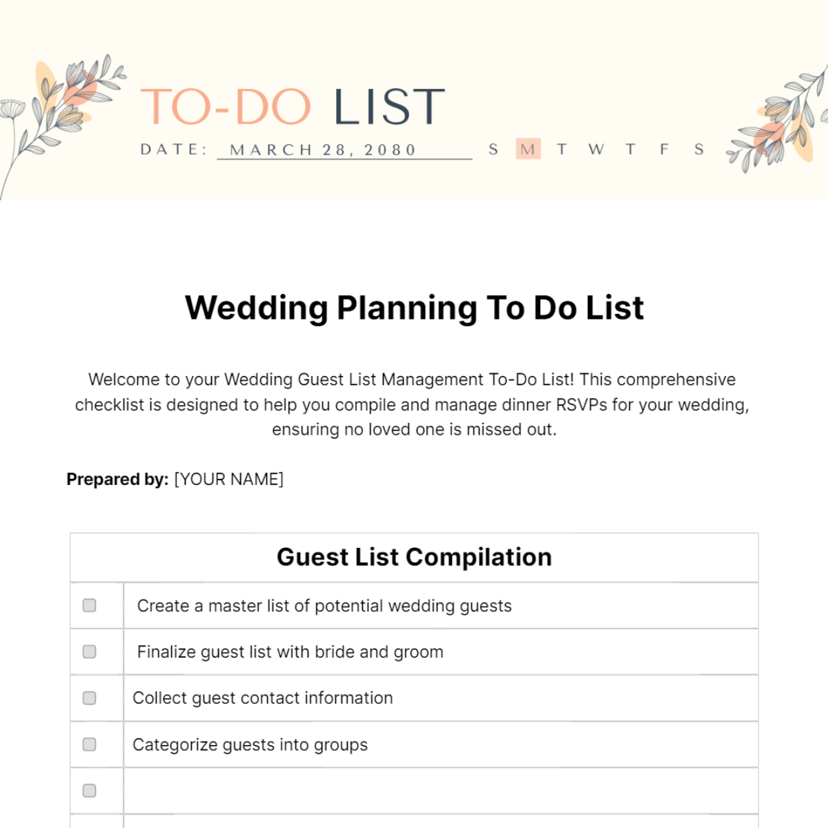 Wedding Planning To Do List Template