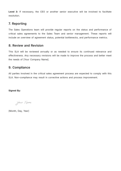 Free SLA for Critical Sales Agreements Template to Edit Online