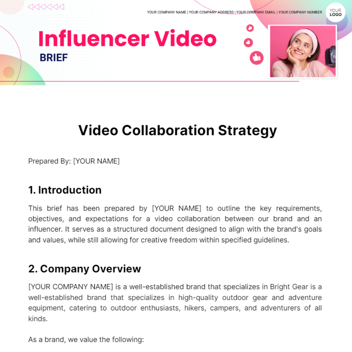 Influencer Video Brief Template - Edit Online & Download