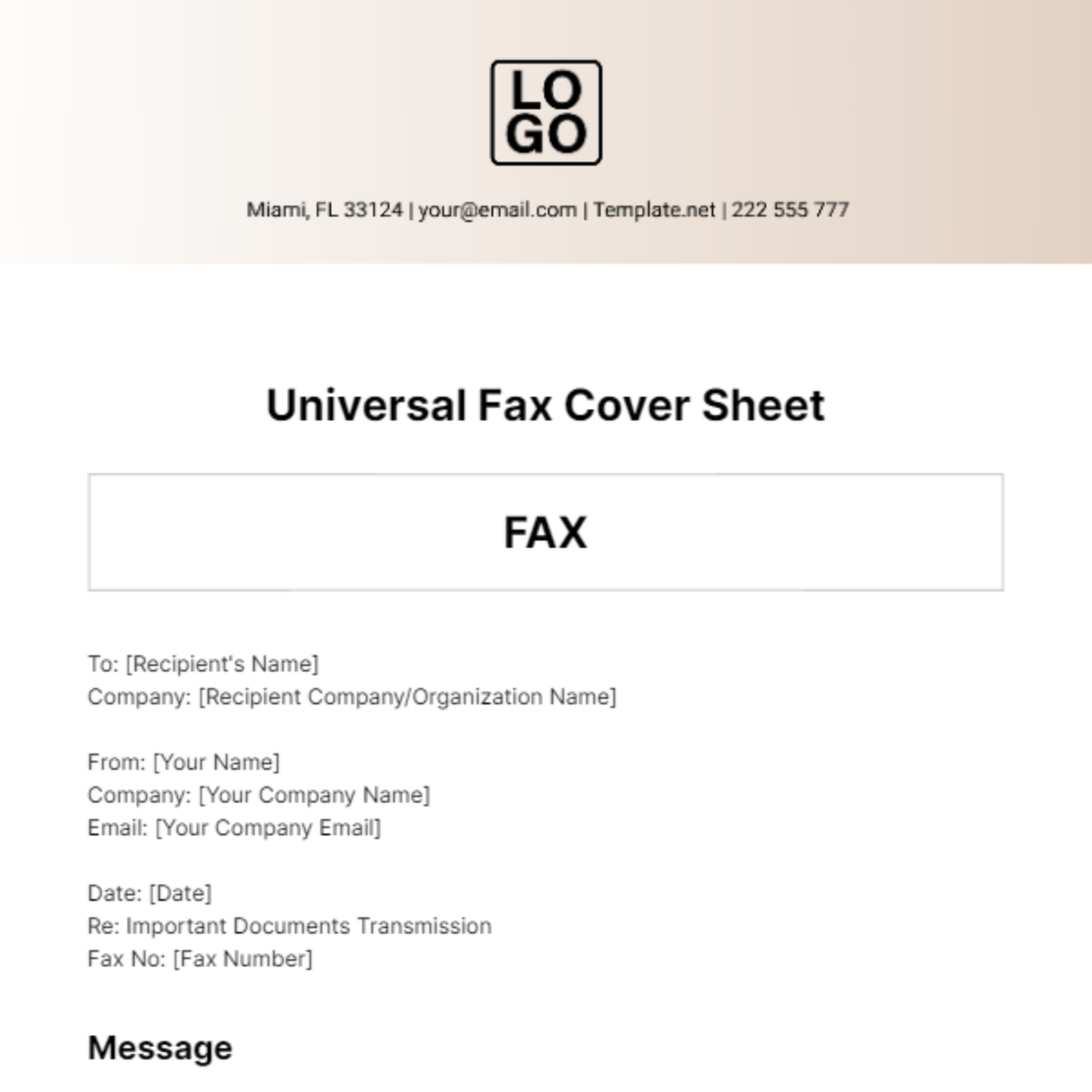Universal Fax Cover Sheet