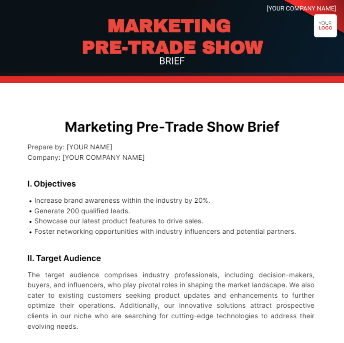 Marketing Pre-Trade Show Briefing Template - Edit Online & Download