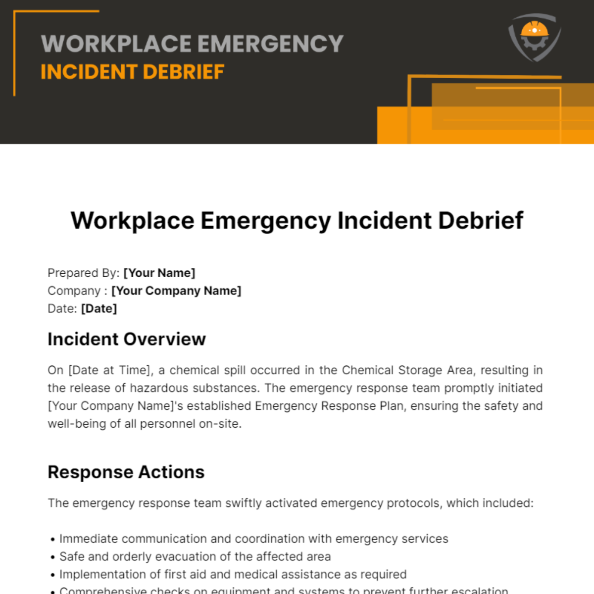 Workplace Emergency Incident Debrief Template - Edit Online & Download