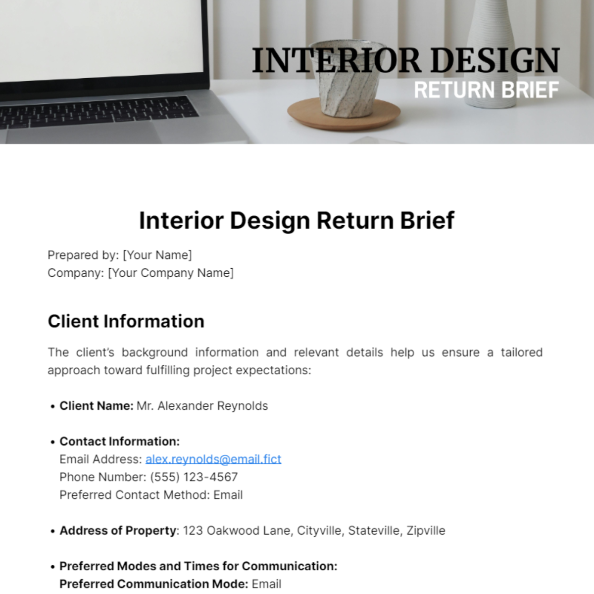 Interior Design Return Brief Template - Edit Online & Download