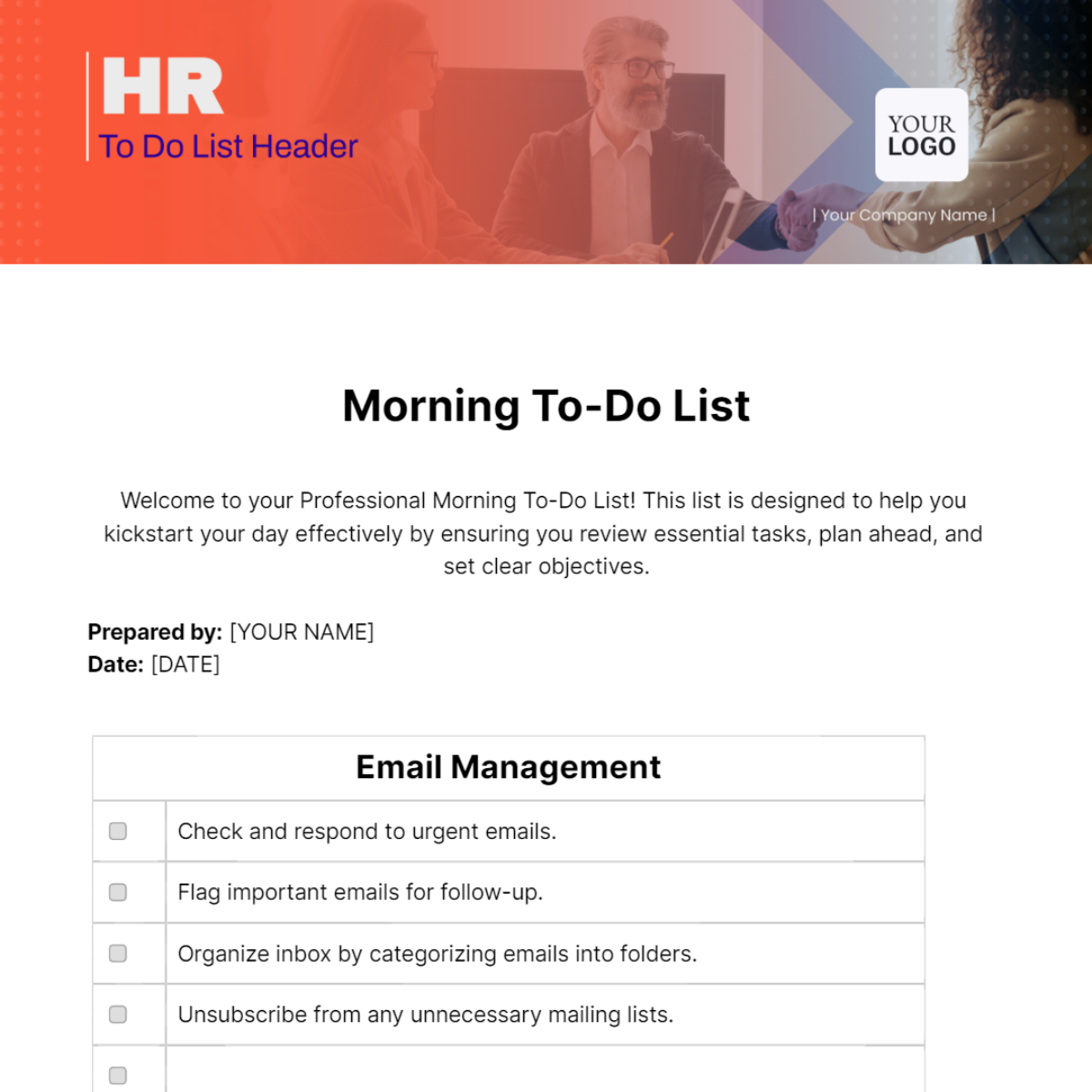 Morning To Do List Template