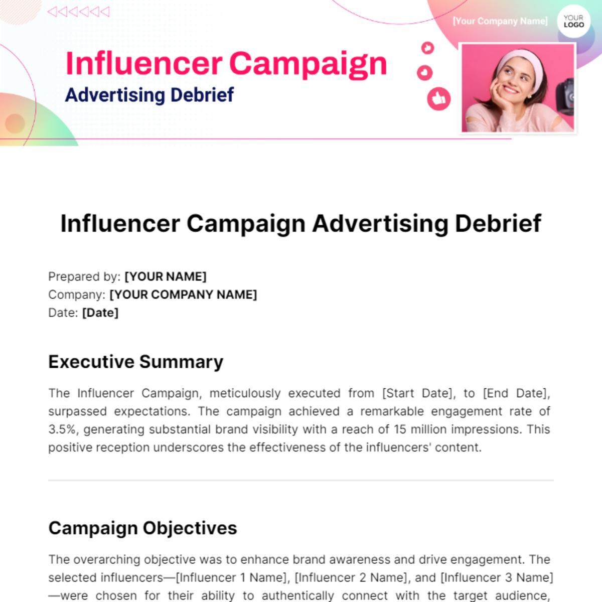 Influencer Campaign Advertising Debrief Template - Edit Online & Download