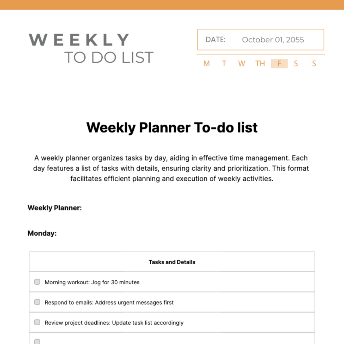 weekly Planner To Do List Template