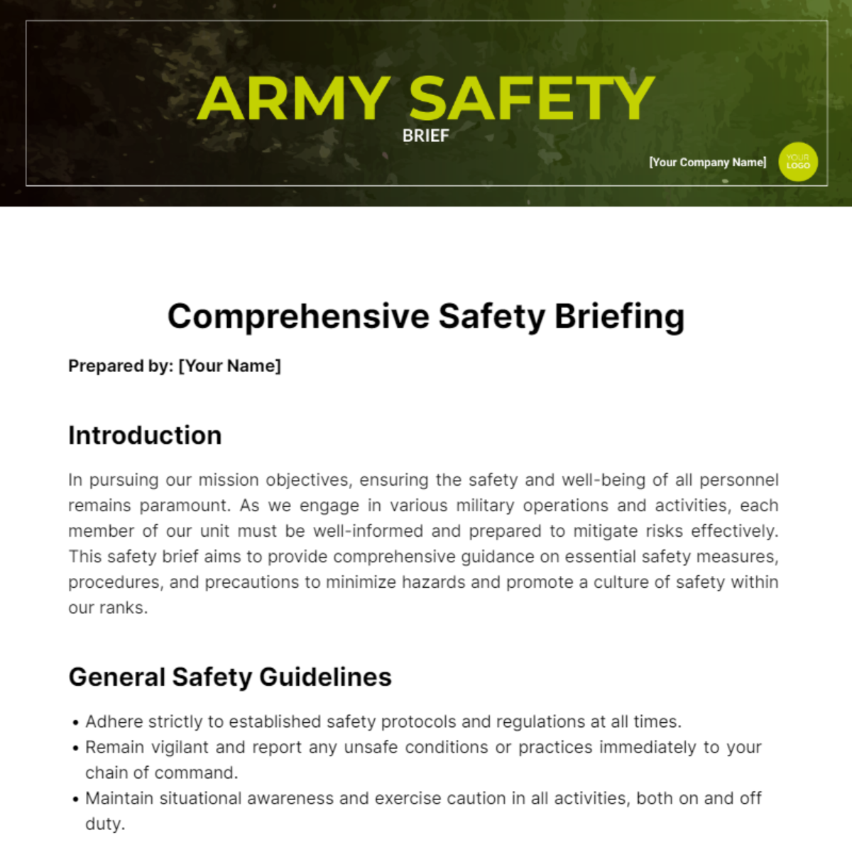 Army Safety Brief Template - Edit Online & Download