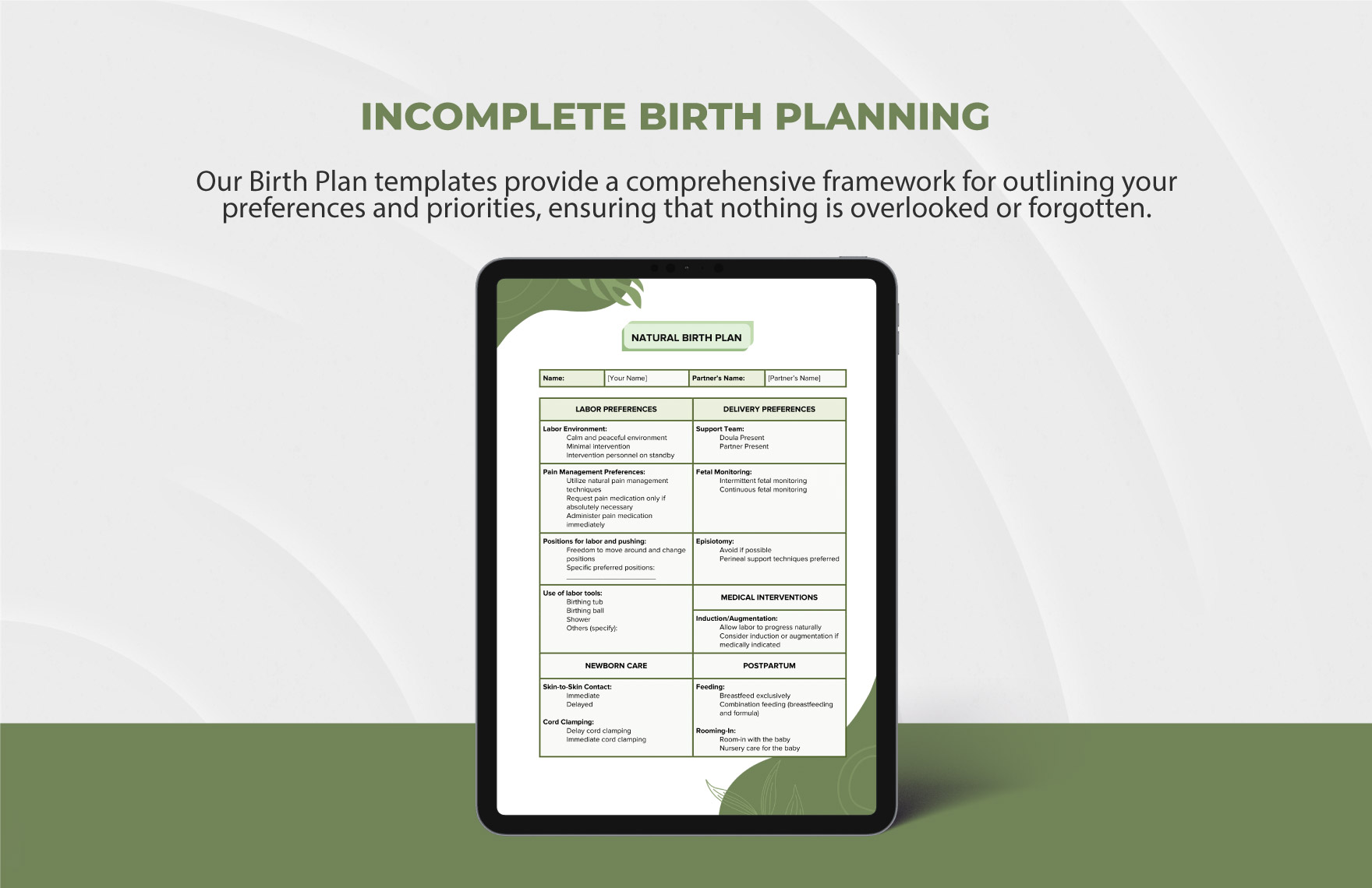 Natural Birth Plan Template