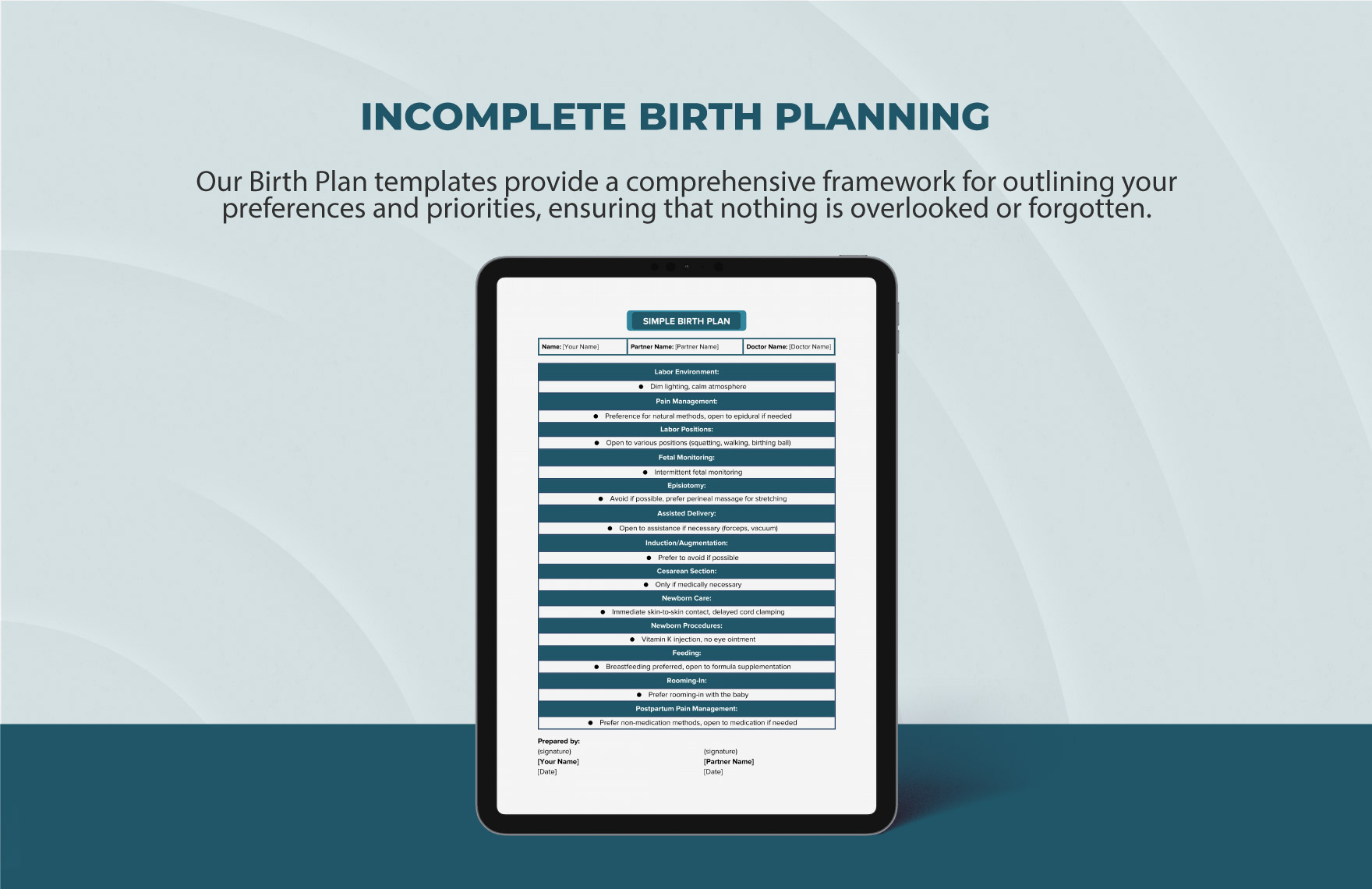 Simple Birth Plan Template