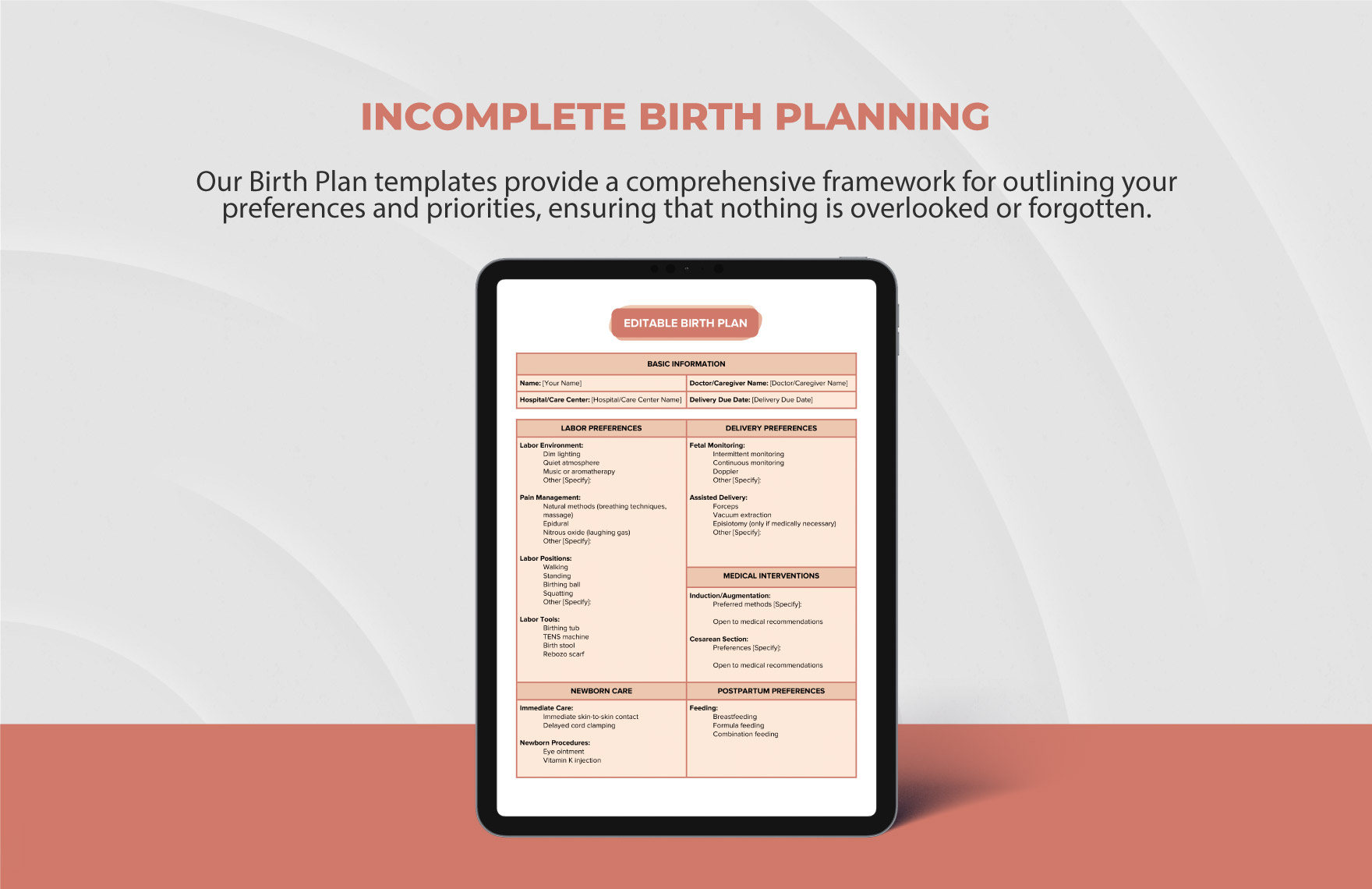 Editable Birth Plan Template