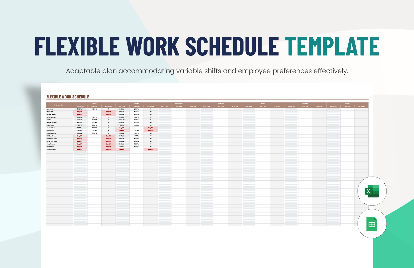 Flexible Work Schedule Template in Excel, Google Sheets
