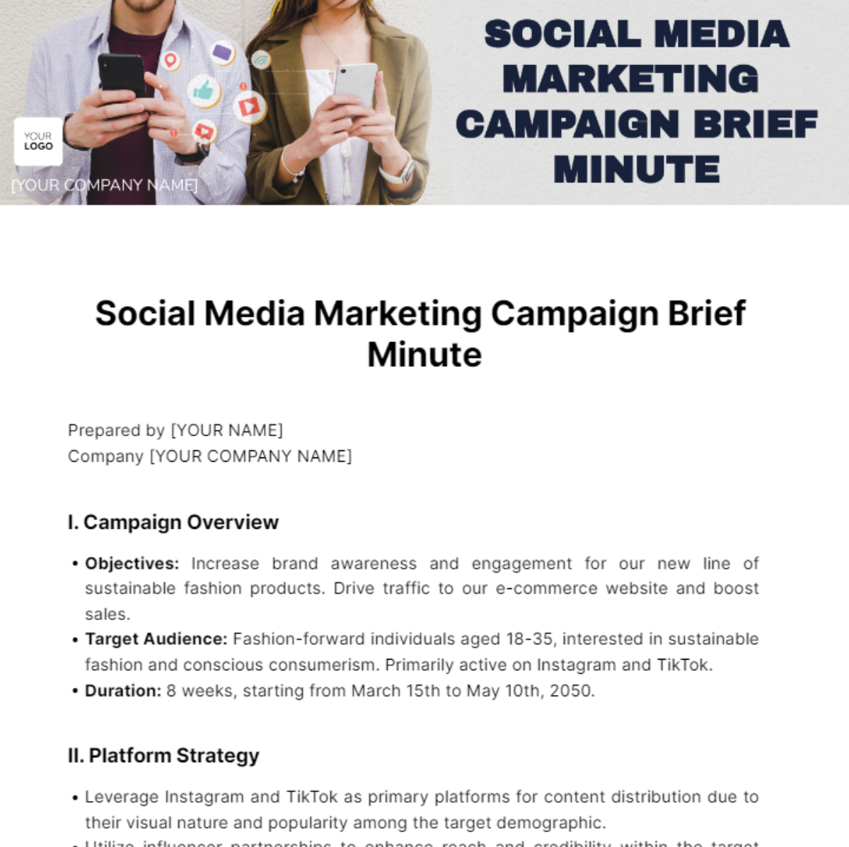 Social Media Marketing Campaign Brief Minute Template - Edit Online & Download