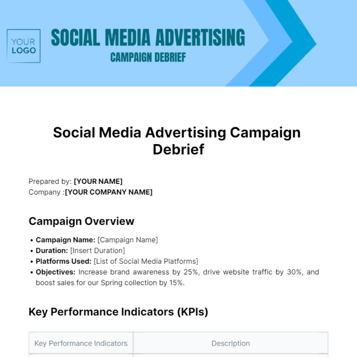 Social Media Advertising Campaign Debrief Template - Edit Online & Download