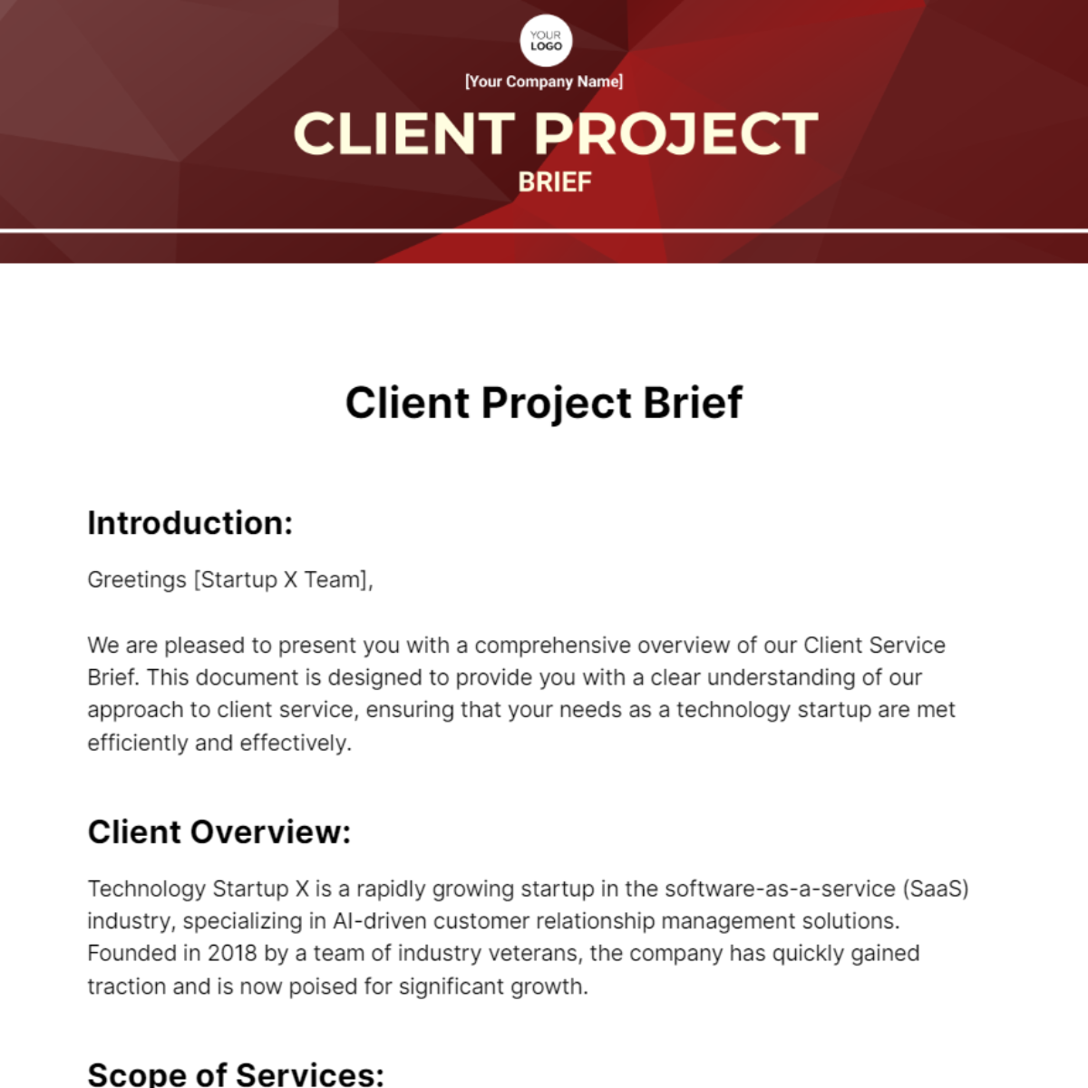 Client Service Brief Template - Edit Online & Download