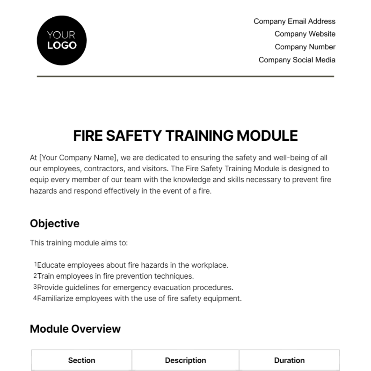 Fire Safety Training Module Template - Edit Online & Download Example 