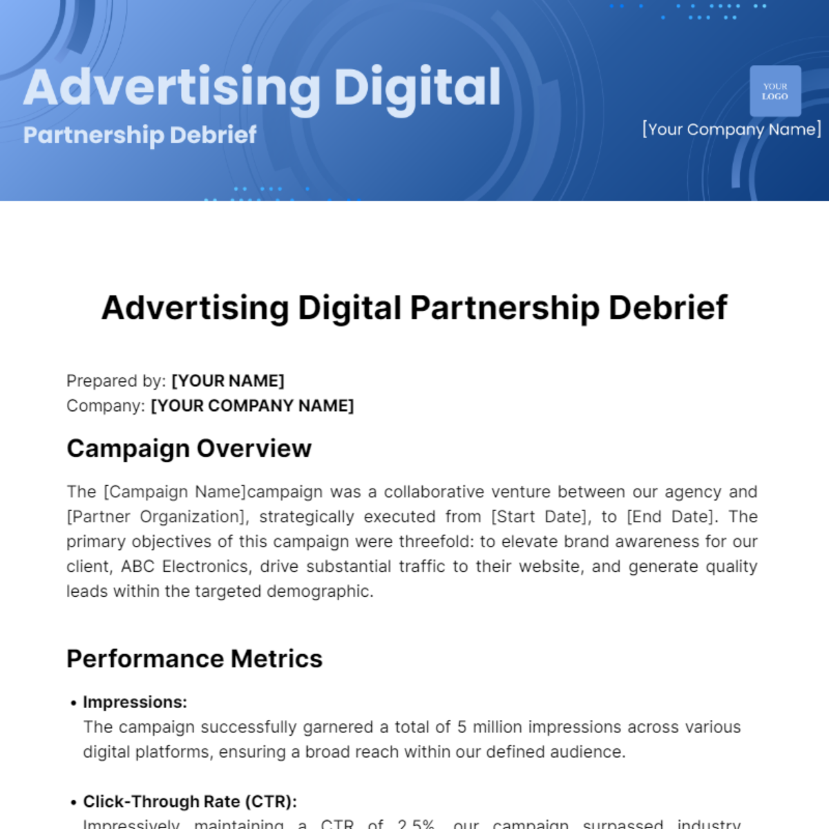 Advertising Digital Partnership Debrief Template - Edit Online & Download