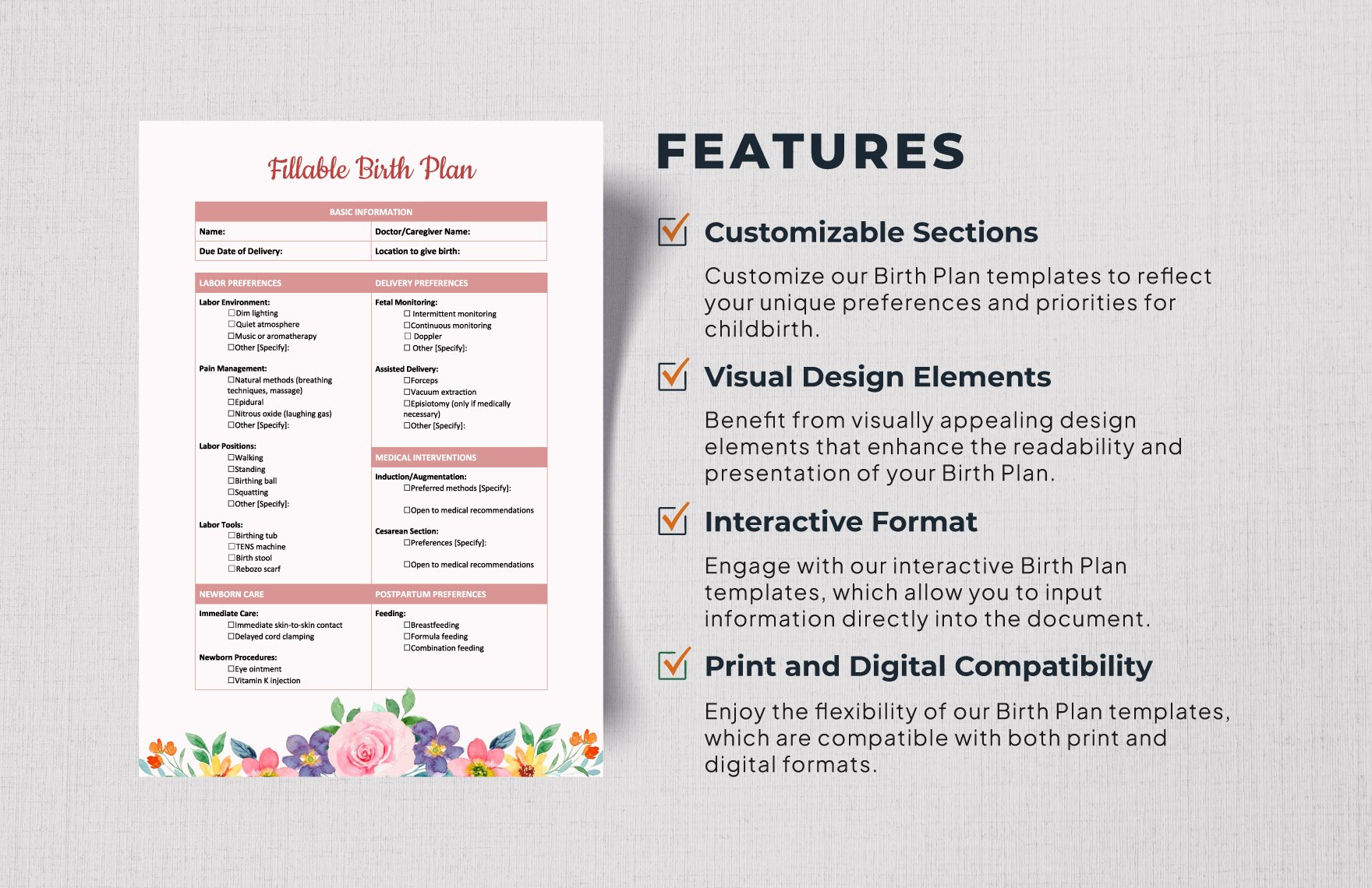 Fillable Birth Plan Template