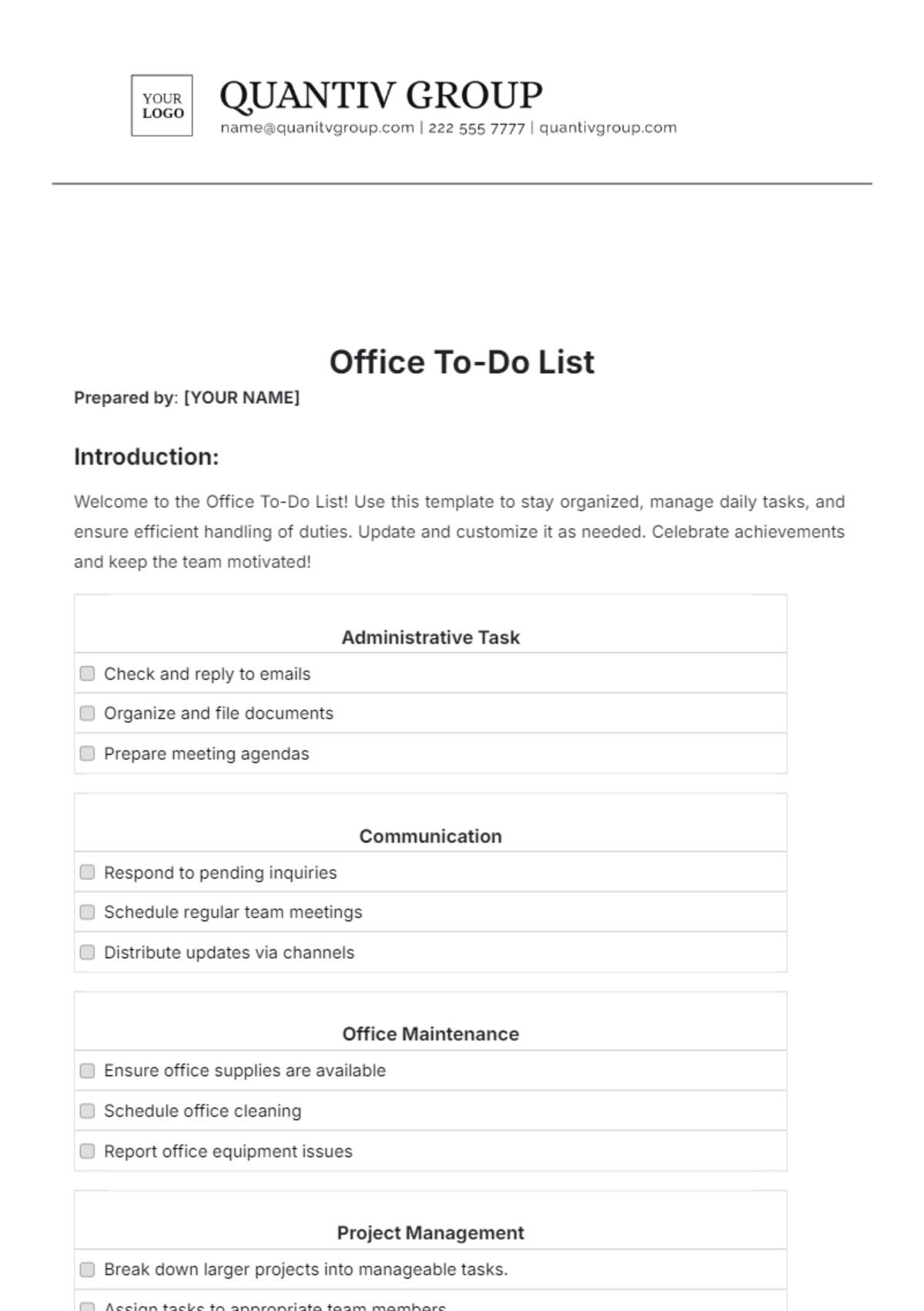 Office To Do List Layout Template