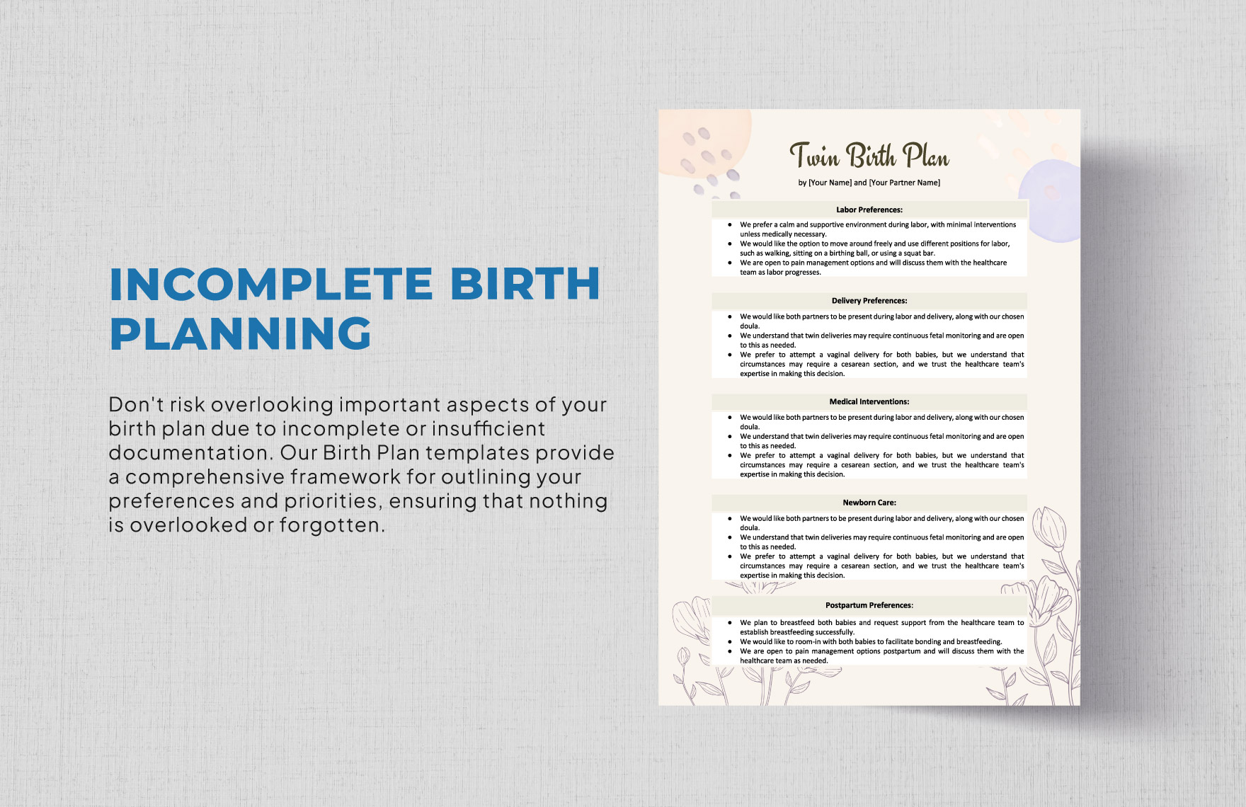 Twin Birth Plan Template