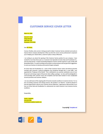Customer Service Cover Letter 