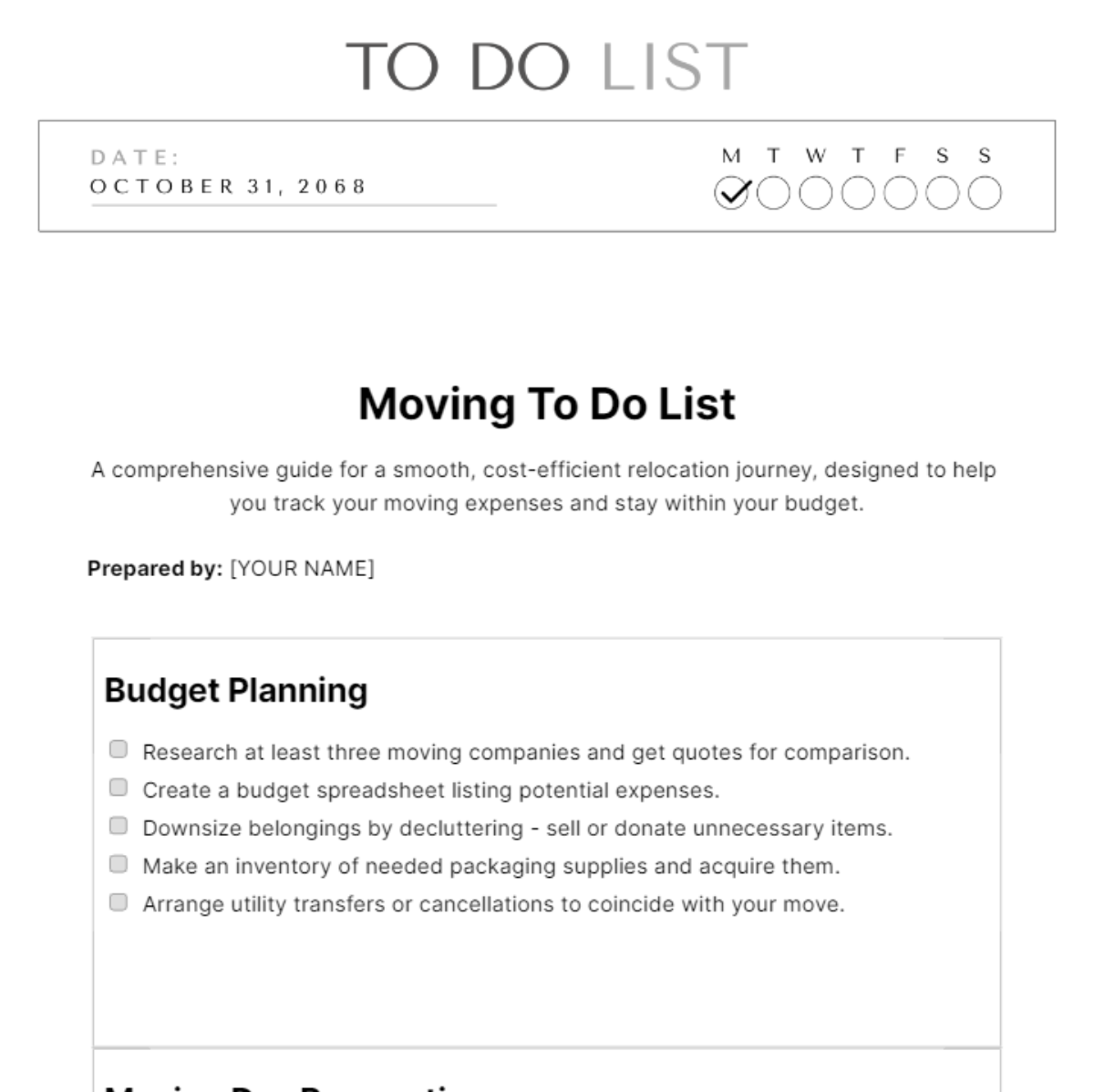 Moving To Do List Template