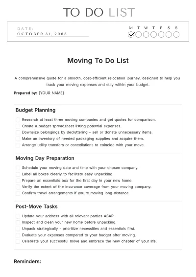 Free Moving To Do List Template to Edit Online