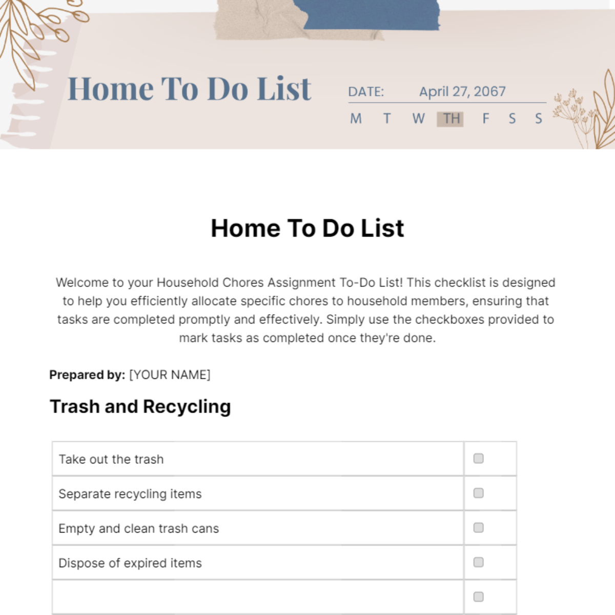 Home To Do List Template
