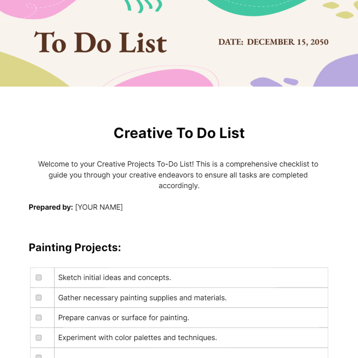 Creative To Do List Template