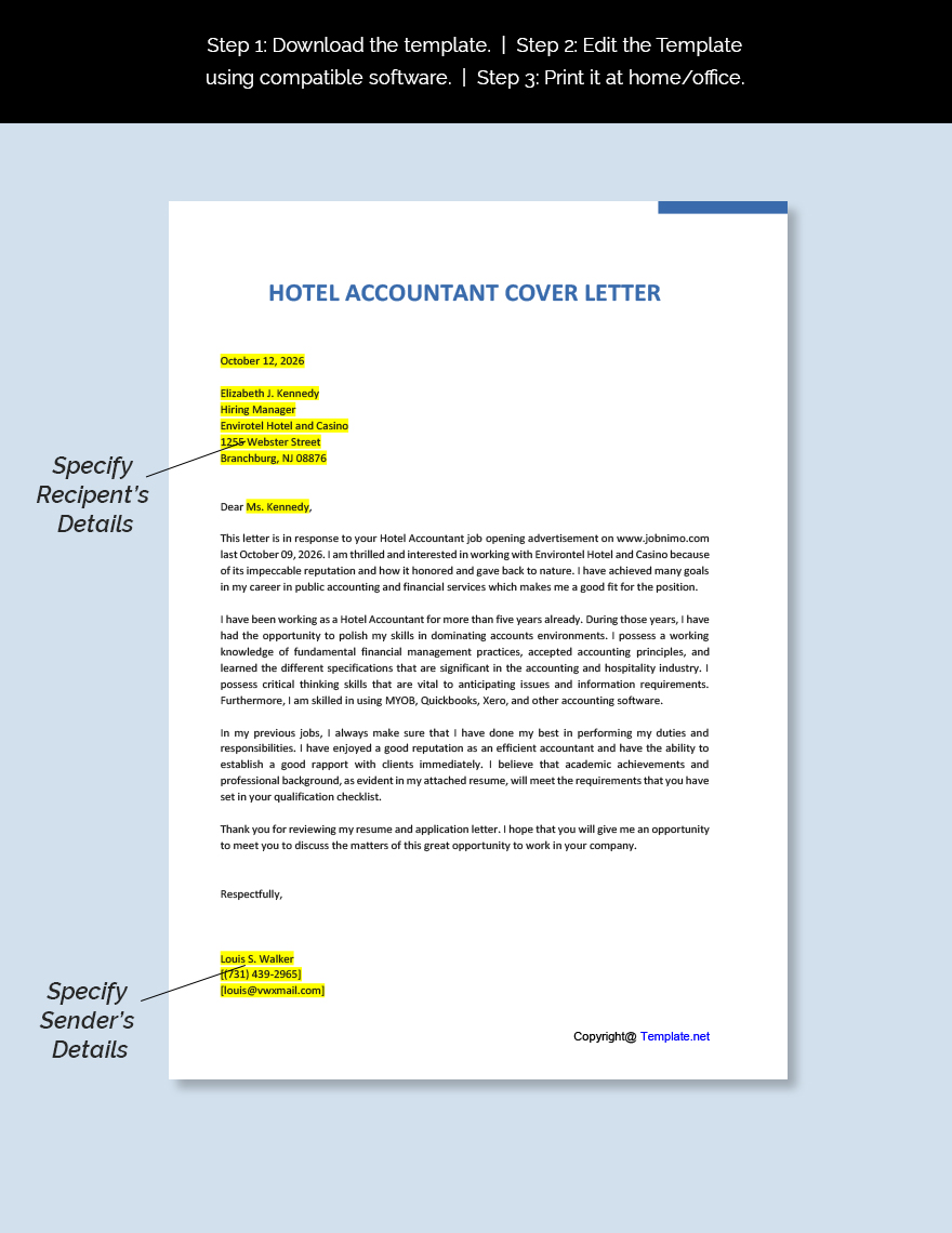 hotel accountant application letter