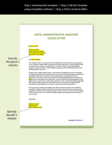 Free Hotel Administrative Assistant Cover Letter Template
