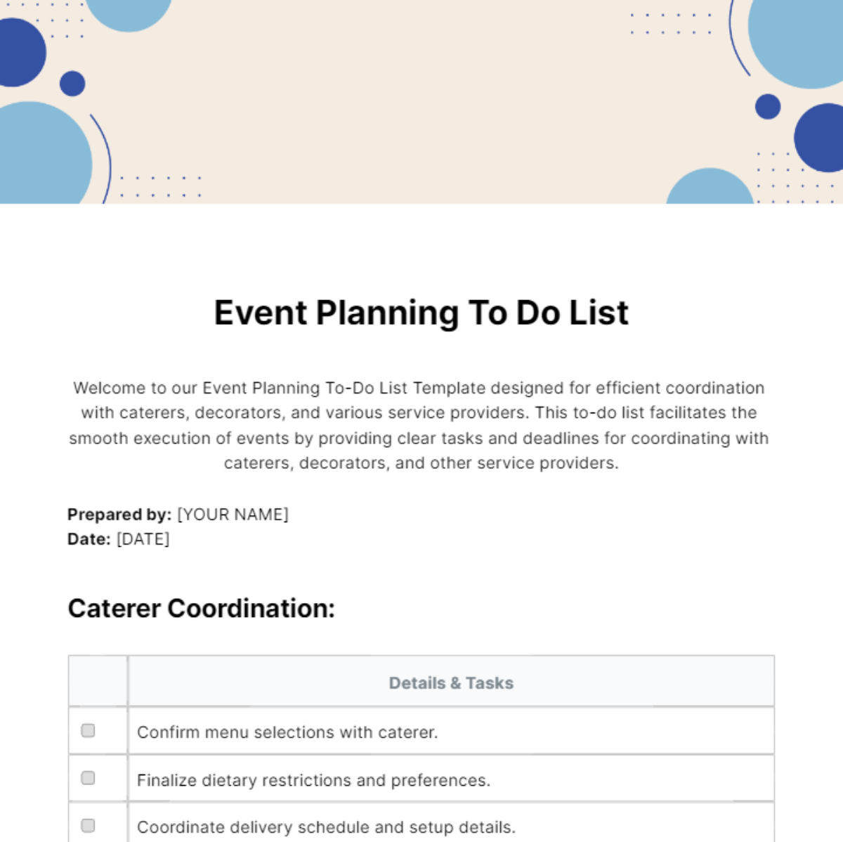Event Planning To Do List Template