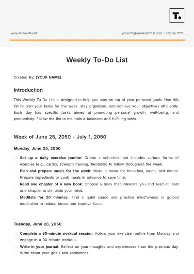 Free Weekly To-Do List Template to Edit Online