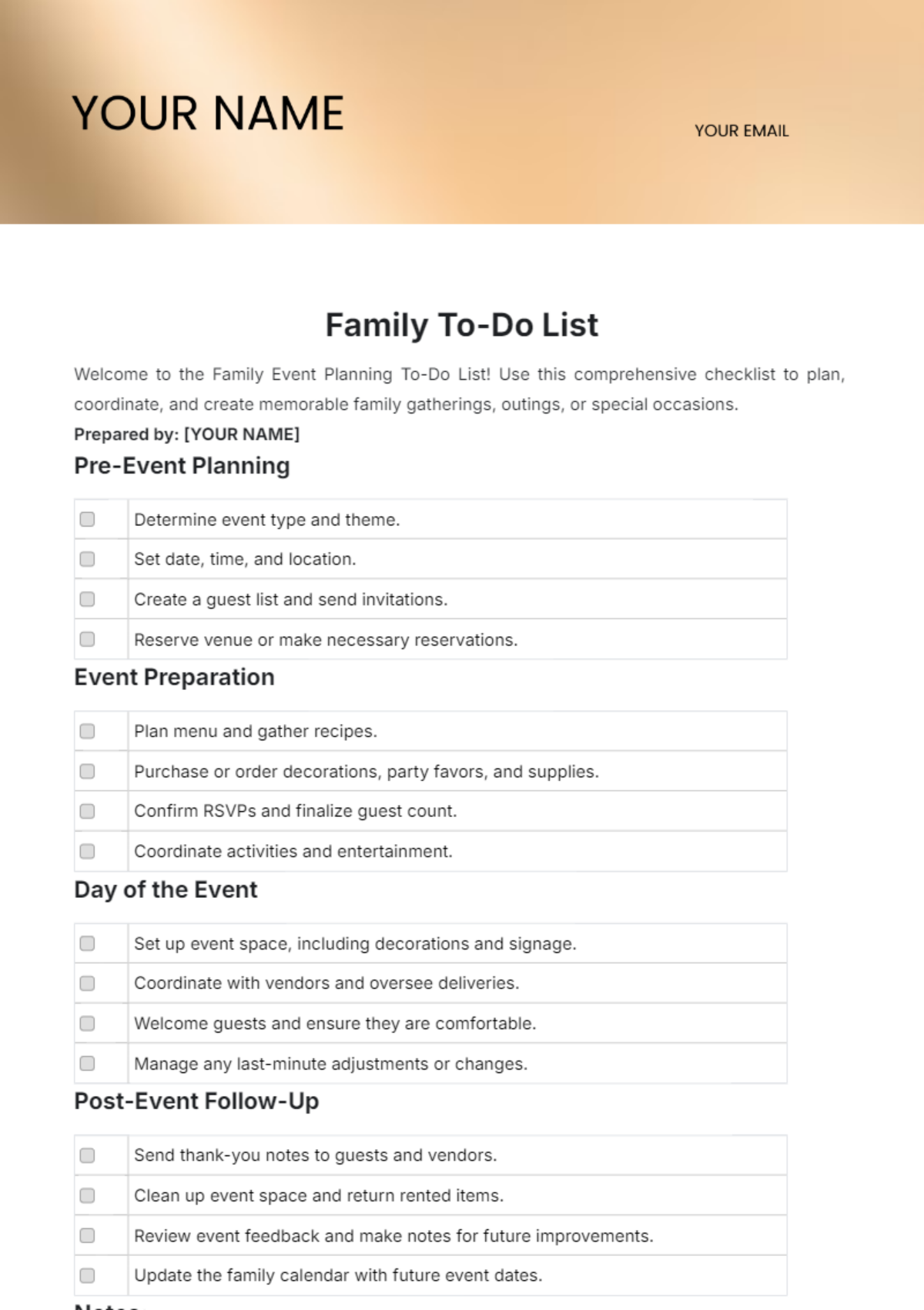 Family To Do List Template