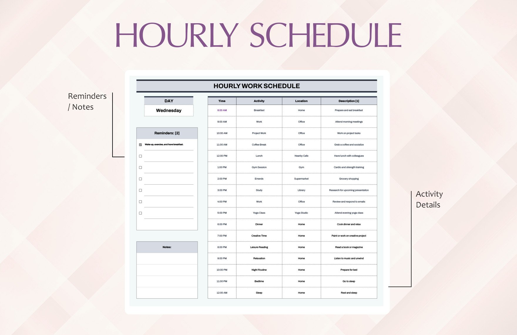 Hourly Work Schedule Template
