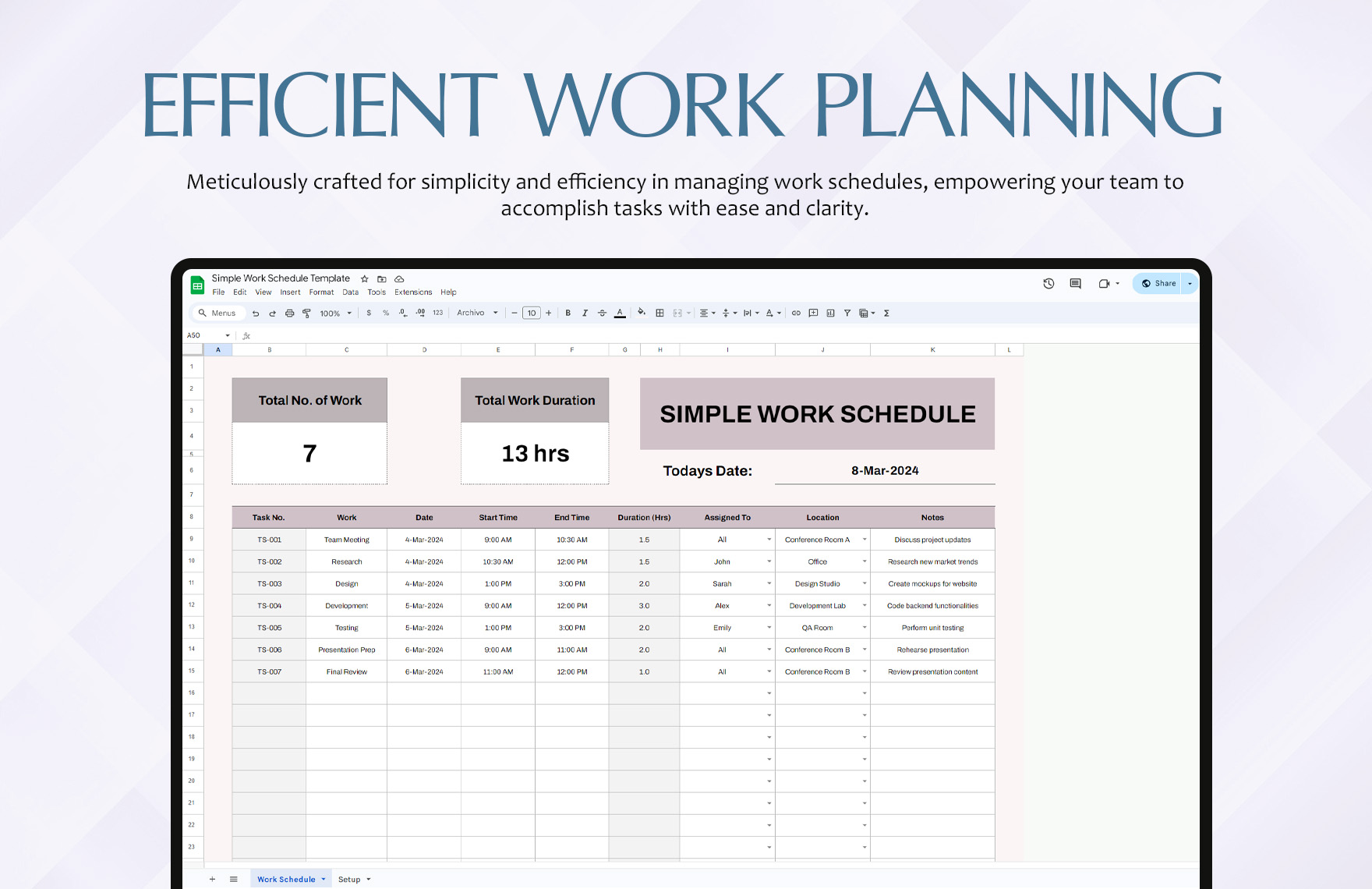 Simple Work Schedule Template