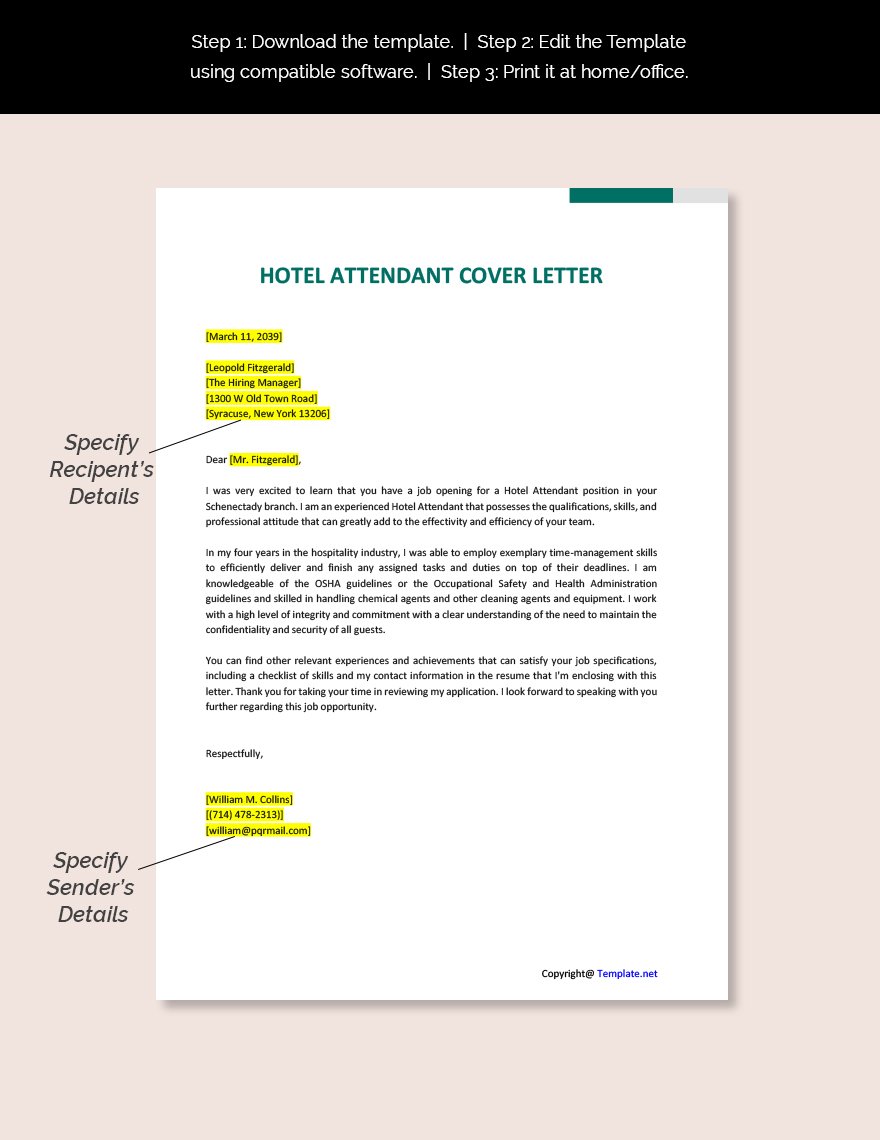 Hotel Attendant Cover Letter Template