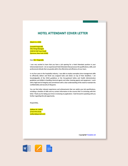Hotel Attendant Cover Letter