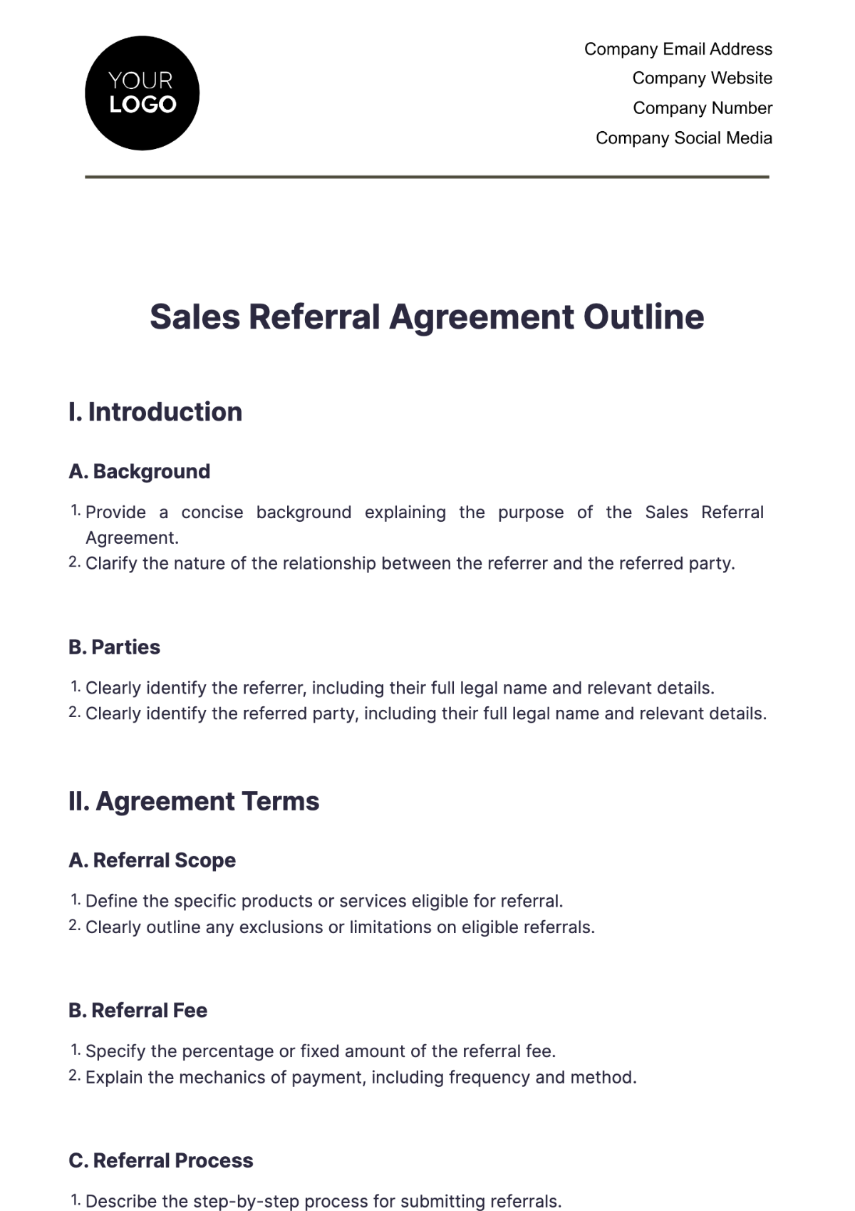 Sales Referral Agreement Outline Template - Edit Online & Download