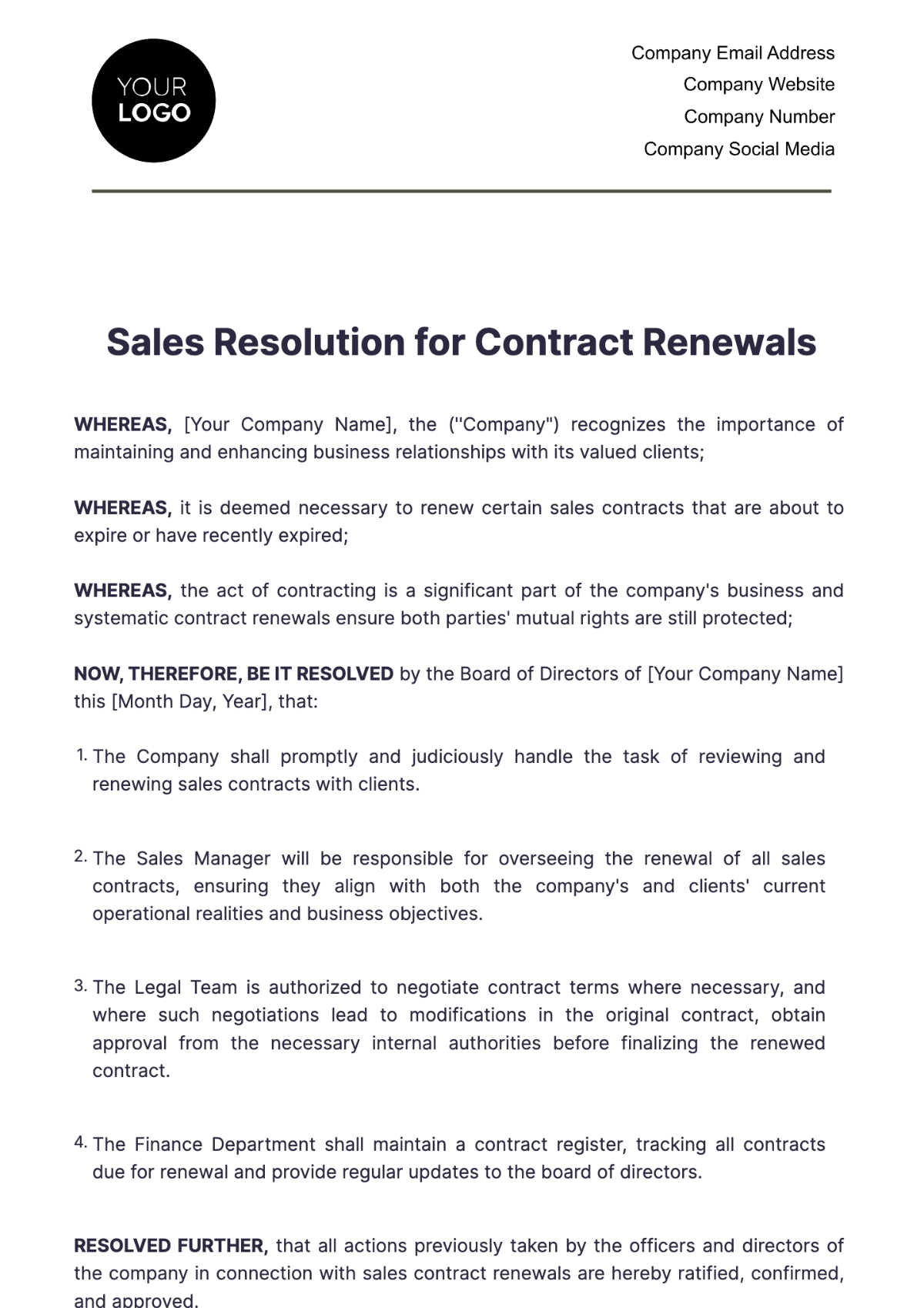 Sales Resolution for Contract Renewals Template - Edit Online & Download