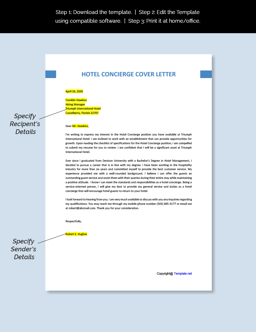 Hotel Concierge Cover Letter Template