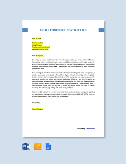 sample cover letter for concierges